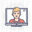 Ikona przedstawiająca osobę rozmawiającą online, symbolizująca konsultację wstępną.